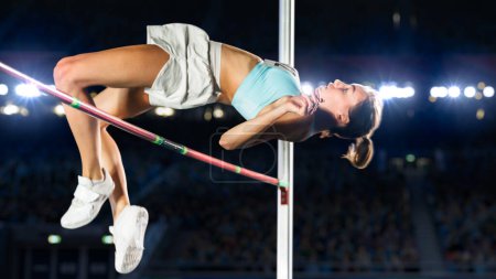 High Jump Championship: Professional Female Athlete on World Championship (en inglés). Shot of Competition on Stadium with Sports Achievement Experience. Determinación del Campeón.