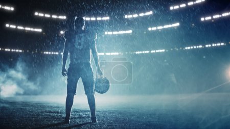 Photo for Two Professional American Football Teams Stand Opposite Each Other, Ready to Start the Game. Defense and Offense Prepare to Fight for the Ball with Desire to Score Points and the Goal and Win. - Royalty Free Image