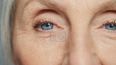 Photo for Close-up Shot of an Eyes of Beautiful Senior Woman Looking at Camera and Smiling Wonderfully. Gorgeous Looking Elderly Grandmother with Natural Beauty - Royalty Free Image