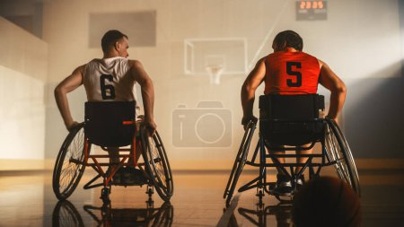 Photo for Court for Wheelchair Basketball Game of One on One. Competing Friends Ready to Play, Talk Before Game. Two Professional Players Determined to Win - Royalty Free Image