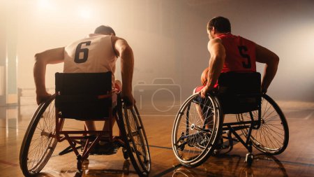Photo for Wheelchair Basketball Game One on One: Two Professional Players Trainig. Friends Trying New Tactics. Determination, Skill and Training of People with - Royalty Free Image