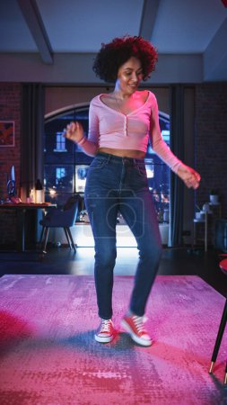 Photo for Vertical Screen: Beautiful Multiethnic Female Record a Dancing Routine on a Smartphone Video for Social Media. Stylish Latin Girl Streaming - Royalty Free Image