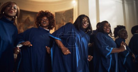 Group Of Christian Gospel Singers Praising Lord Jesus Christ. Song Spreads Blessing, Harmony in Joy and Faith. Church is Filled with Spiritual Message