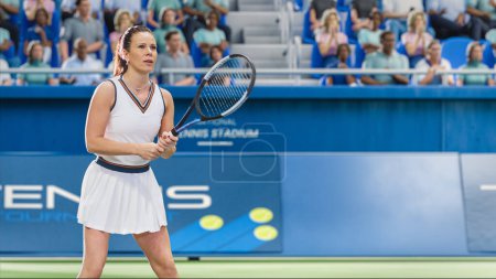 Photo for Female Tennis Player Waiting to Recieve a Shot During Championship Match. Professional Woman About to Strike a Ball. World Sports Tournament with - Royalty Free Image