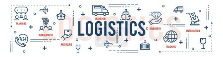 Ilustración de Diseño de banners Smart Logistics con logística global Warehouse Logistics, asociación Sea Freight Logistics. Estilo plano con iconos logísticos sobre fondo blanco. Ilustración vectorial eps10 - Imagen libre de derechos