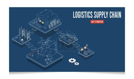 Illustration for 3D isometric Supply Chain Management - SCM concept with Collaborative logistics metaphors, Modern Company Logistics Processes, collaborative logistics metaphors. Vector illustration eps10 - Royalty Free Image