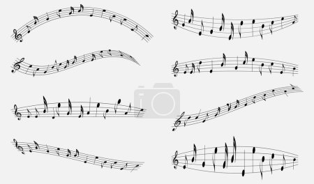 Notes de musique, notes de clef d'aigus de portée avec des courbes isolées sur fond blanc. Illustration vectorielle eps10