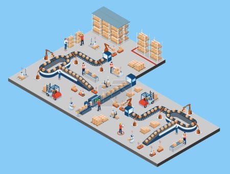 Illustration for 3D isometric Automated Warehouse Robots and Smart warehouse technology Concept with Warehouse Automation System and Autonomous Robot Transportation operation service. Vector illustration EPS 10 - Royalty Free Image