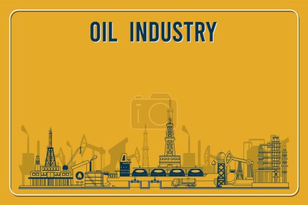 Hintergrund der Gas- und Ölindustrie-Förderplattform mit Ölfeld-Lagerung und -Bohrungen, Erdgas-Rig mit Nebengebäuden und mehr. Vektorillustration eps10