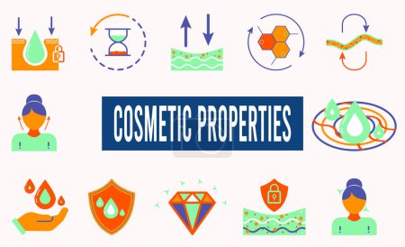 Cosmetic properties minimal solid web icon set with Anti Age, Cell Regeneration, Nutritious, Skin Protection and more. Vector illustration eps10.