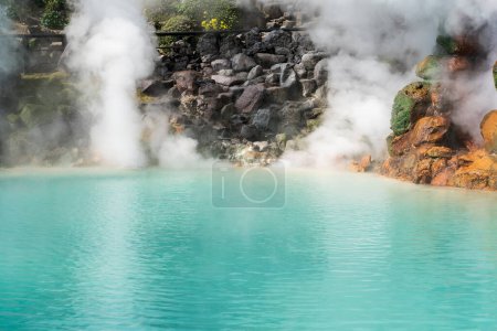 Photo for Umijigoku, one of the eight hells (Jigoku), multi-colored volcanic pool of boiling water in Kannawa district in Beppu, Japan. - Royalty Free Image
