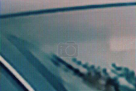 Ein vergrößerter Blick auf die Pixel eines LCD-Bildschirms, dunkelgrün grau weiß schwarz gruselig beängstigend beängstigend digitalen Tech-Hintergrund Monitor Display Textur Makro-Detailansicht, extreme Nahaufnahme, niemand