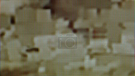 Vista de cerca de una pantalla LCD, patrón de fallo digital caótico, fondo de textura de fondo pixelado abstracto distorsionado, tonos verdes amarillos oscuros, nadie. Fondos de arte tecnológico, desenfocado
