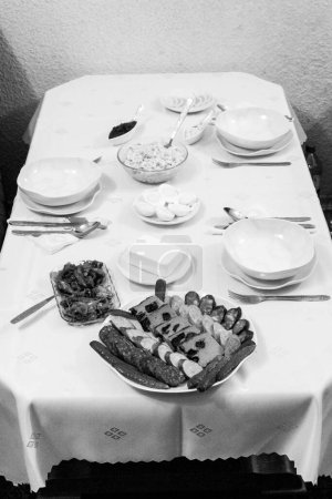 Photo for A polish table setting in black and white. - Royalty Free Image