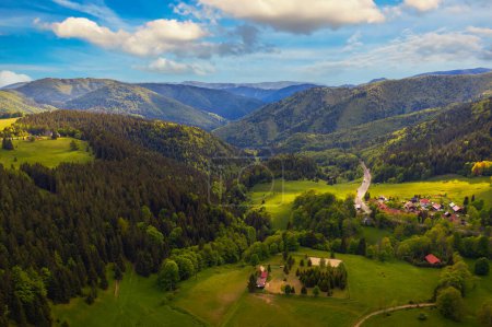 Aerial View of Donovaly, part Hanesy. Donovaly is a picturesque mountain resort surrounded by the Low Tatras mountain range in central Slovakia