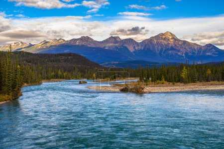 Photo for Summer view of Athabasca River with Pyramid Mountain backdrop on Icefields Pkwy, Jasper National Park, Alberta, Canada - Royalty Free Image