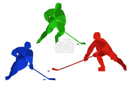 Illustration for Colorful Hockey Player Silhouettes. Isolated vector colored images. Abstract blue, green and red vector image of sportsmen. - Royalty Free Image