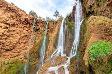 A closeup to the top of the Ouzoud Waterfalls in Morocco in North Africa