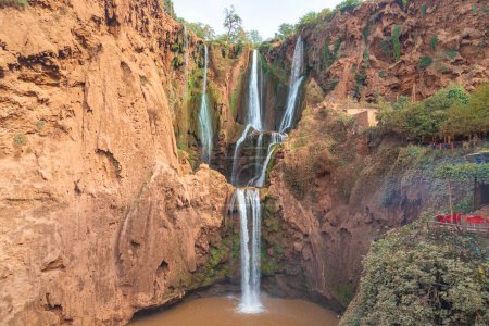 Photo for The Ouzoud Waterfalls in Morocco in North Africa, showing the different cascades flowing down the cliff - Royalty Free Image