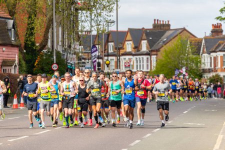 Photo for LONDON, UK - 21ST APRIL 2024: Runners in the London Marathon 2024 mass run - Royalty Free Image