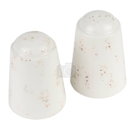 Photo for White ceramic salt and pepper shakers isolated on a white background - Royalty Free Image