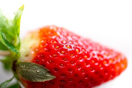 Foto de Strawberries on a white background. Isolated strawberry.Sliced berry.Sliced strawberries for garnish.Fresh, red and delicious strawberries isolated on white background.Delicious fresh red strawber - Imagen libre de derechos