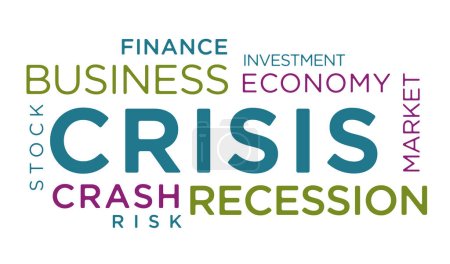 Crisis kinetic text abstract concept background. Rezession Crash Wirtschaft und Finanzen Wort Typografie 3D-Illustration.