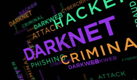 Darknet kinetic text abstract concept background. Darkweb cyber crime network word typography 3d illustration.