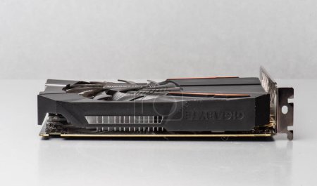 Photo for Gothenburg, Sweden - April 24 2022: Side of a Gigabyte GTX 1050Ti graphics card. - Royalty Free Image