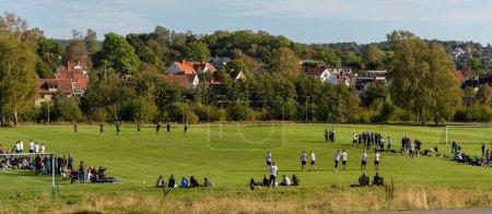 Photo for Gothenburg, Sweden - september 26 2021: Two teams playing a game of ultimate frisbee. - Royalty Free Image