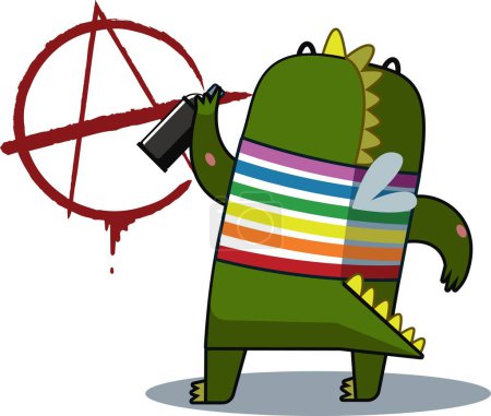 Ilustración de Dragón con una lata de spray y un signo de anarquía. Ilustración vectorial. - Imagen libre de derechos
