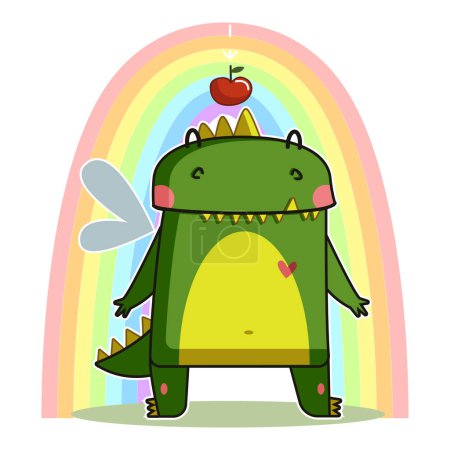 Illustration for Cute green dragon enjoying august - Royalty Free Image