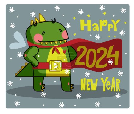 Ilustración de Lindo dragón verde superhéroe 2024 - Imagen libre de derechos