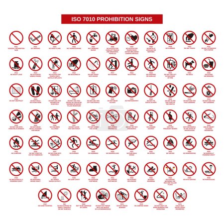 Illustration for Set of iso 7010 prohibition signs on white background - Royalty Free Image