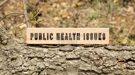 Téléchargez les photos : Questions de santé publique mot. Journal de bord écrit sur un cadre en bois. Nature et vie - en image libre de droit