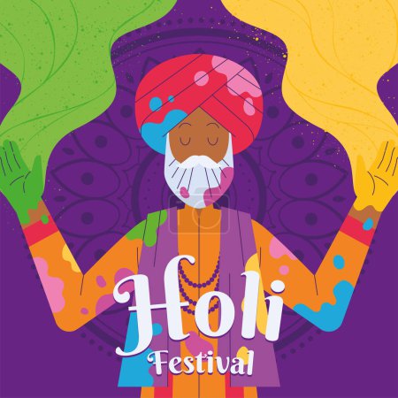 Illustration for Isolated old wiseman character Holi festival poster Vector illustration - Royalty Free Image