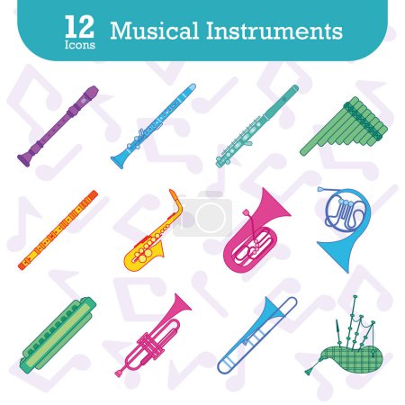 Illustration for Set of colored musical instruments icons Vector illustration - Royalty Free Image
