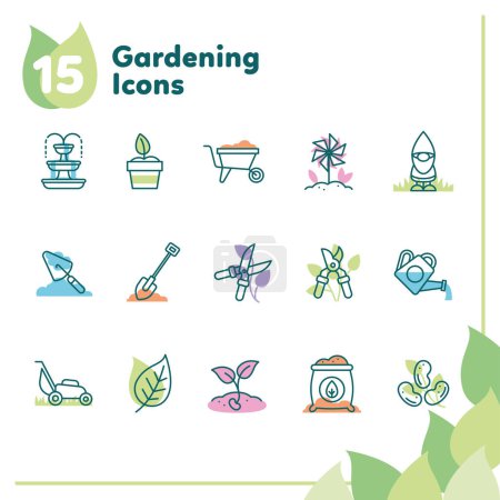 Ilustración de Conjunto de diferentes iconos de jardinería de colores Ilustración vectorial - Imagen libre de derechos