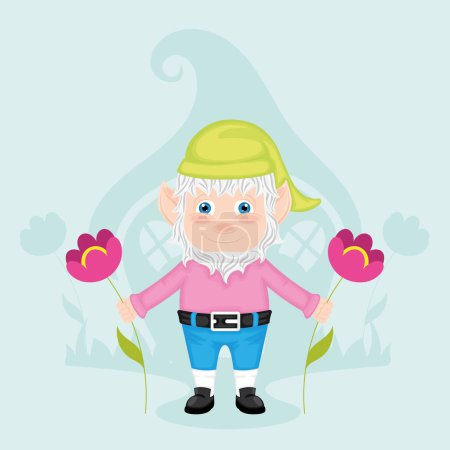 Cute garden gnome character cartoon Vector illustration