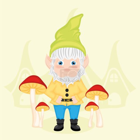 Lindo jardín gnome personaje de dibujos animados Vector ilustración