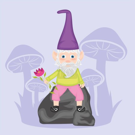 Lindo jardín gnome personaje de dibujos animados Vector ilustración