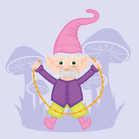 Cute garden gnome character cartoon Vector illustration