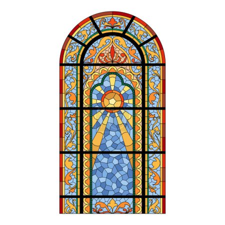Stained church glass window. Color arch shape.