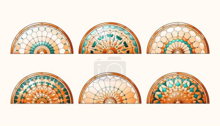 Illustration for Stained Church glass semicircle windows. Gradient color frames. - Royalty Free Image