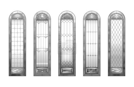 Téléchargez les illustrations : Vitraux fenêtres de l'église. Cadres dégradés noir et blanc. - en licence libre de droit