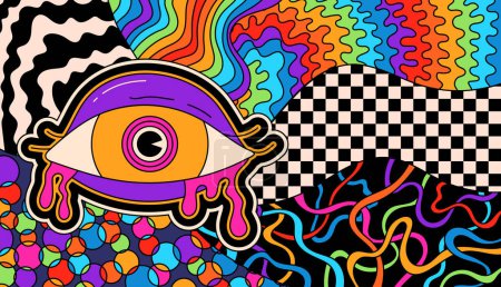 Illustration for Coloring psychedelic groovy print with eye. - Royalty Free Image