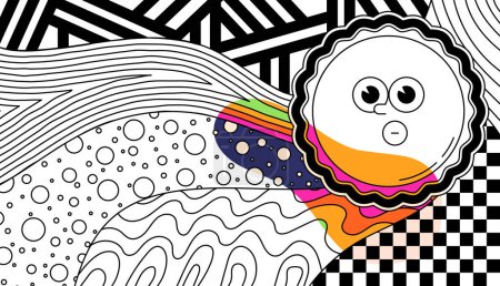 Illustration for Zentangle psychedelic coloring page for adults. Sun with checkerboards and different shapes. - Royalty Free Image