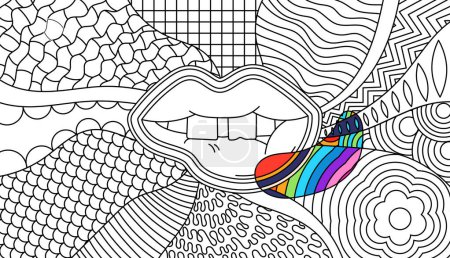 Illustration for Zentangle coloring page for adults. Smyle checkerboard flower line. - Royalty Free Image