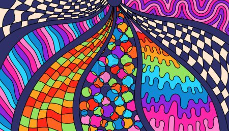 Illustration for Zentangle coloring page for adult. Psychedelic groovy color background. - Royalty Free Image