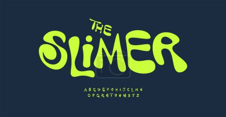 Illustration for Slimy font, lime color cartoon letters. Cartoon blots alphabet for slime, plasticine, spots art, childish game headline and logo. Playful bright green bubbles letters, vector typographic design. - Royalty Free Image